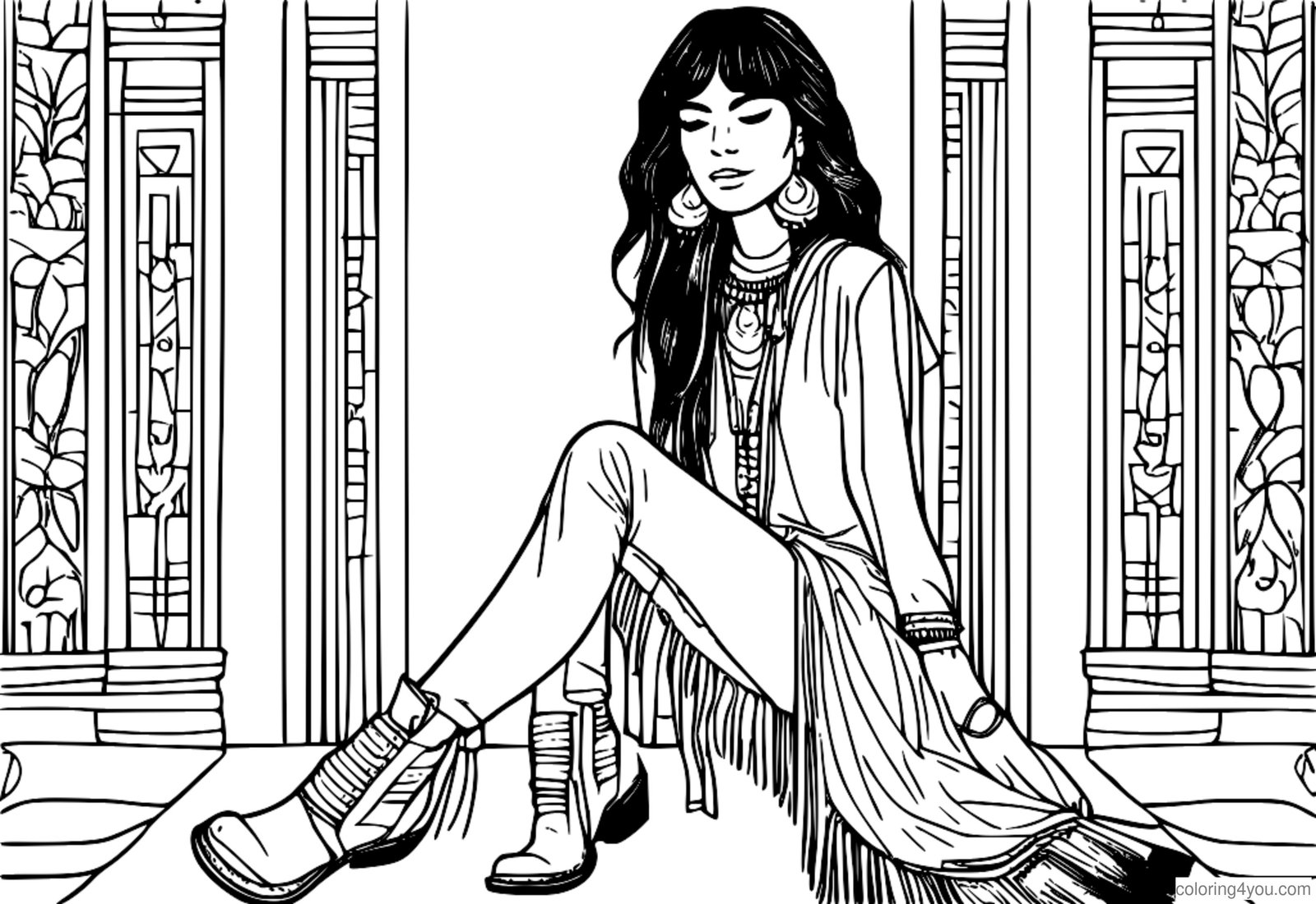 Mujer que llevaba un par de botines con flecos y hebillas. Mujer que llevaba un par de botines con flecos y hebillas.