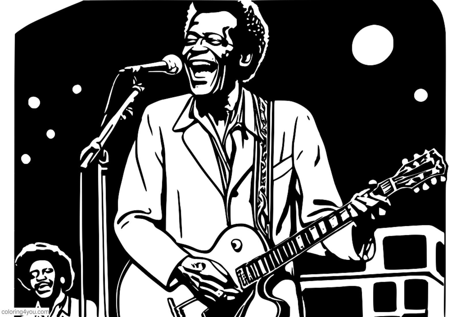 Chuck Berry playing guitar on stage Chuck Berry playing guitar on stage