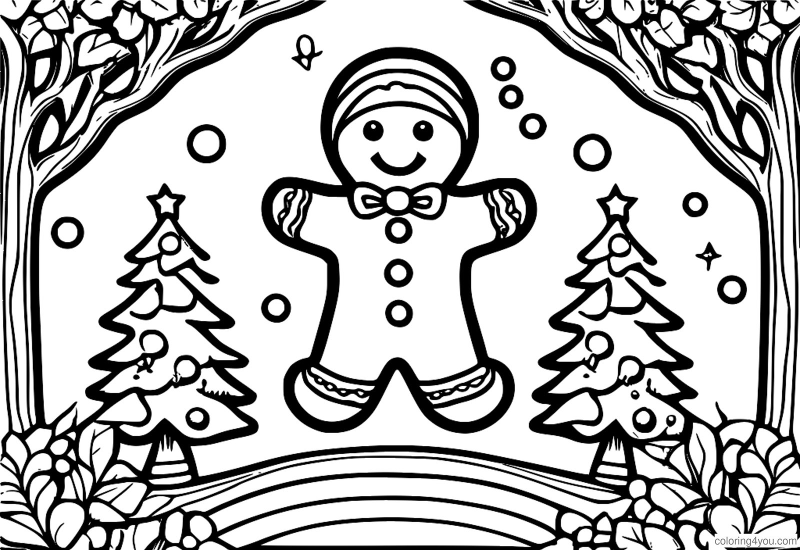 Kaca pewarna Gingerbread Man Decorating Gingerbread Tree - Adegan Liburan sing Nyenengake Kaca pewarna Gingerbread Man Decorating Gingerbread Tree - Adegan Liburan sing Nyenengake
