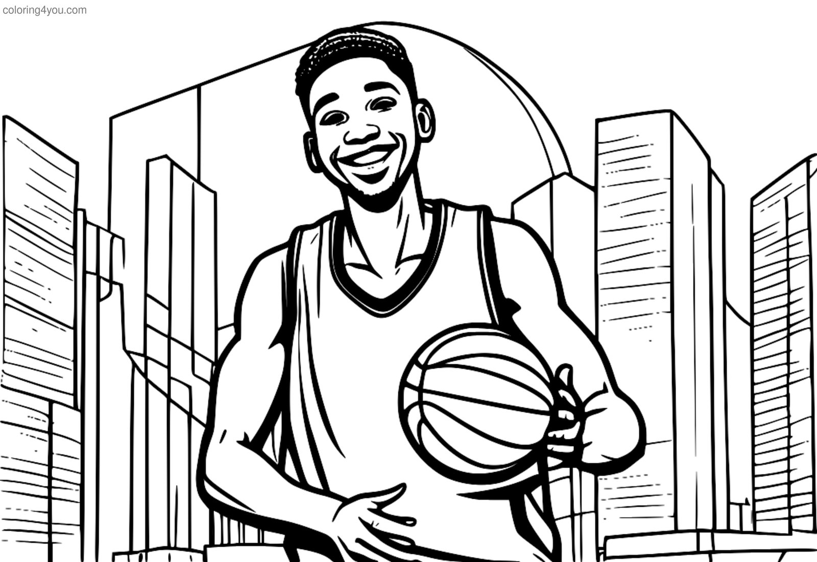 Un giocatore di basket cartone animato con un grande sorriso, con in mano una palla. Un giocatore di basket cartone animato con un grande sorriso, con in mano una palla.