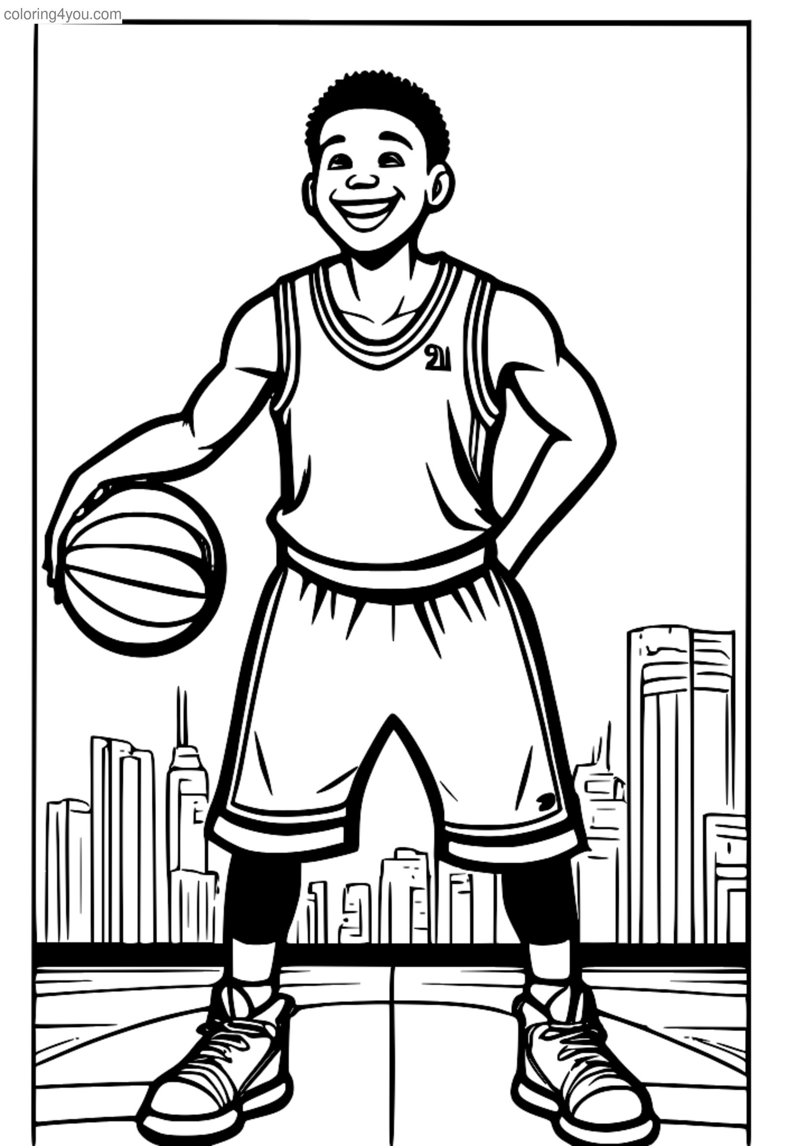 Un giocatore di basket cartone animato con un grande sorriso, con in mano una palla. Un giocatore di basket cartone animato con un grande sorriso, con in mano una palla.
