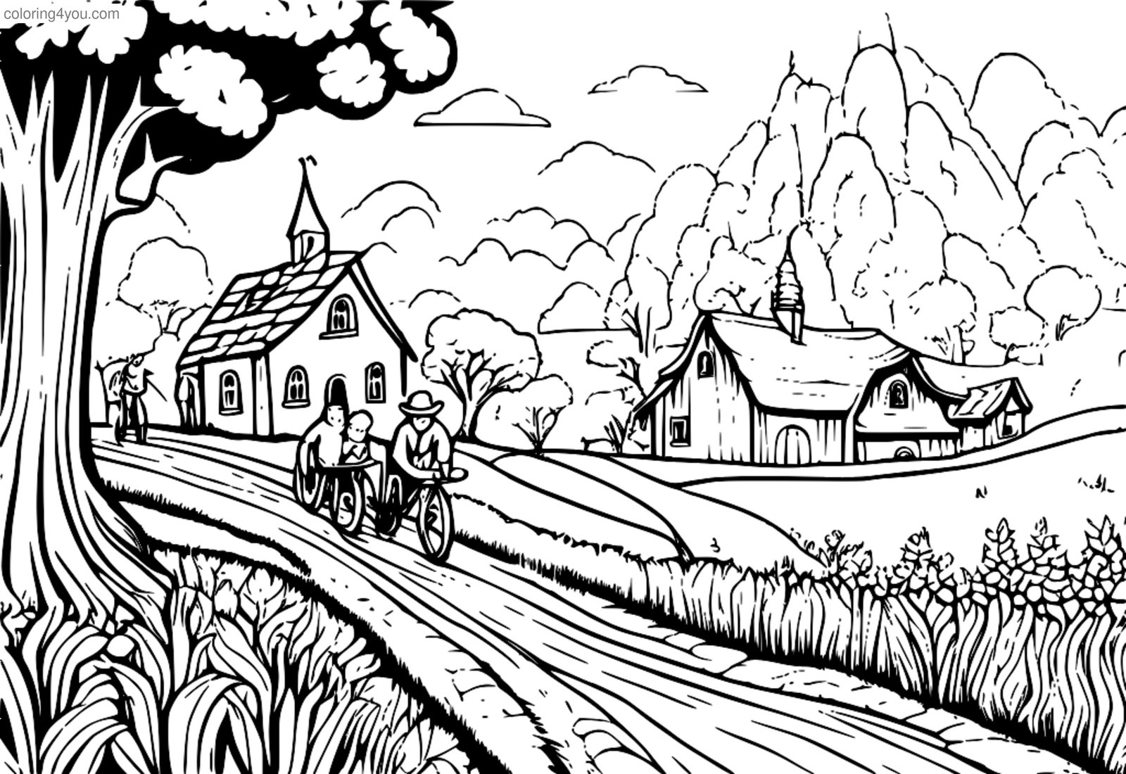 Vesničané utíkají před obrem z omalovánky Jack and the Beanstalk Vesničané utíkají před obrem z omalovánky Jack and the Beanstalk