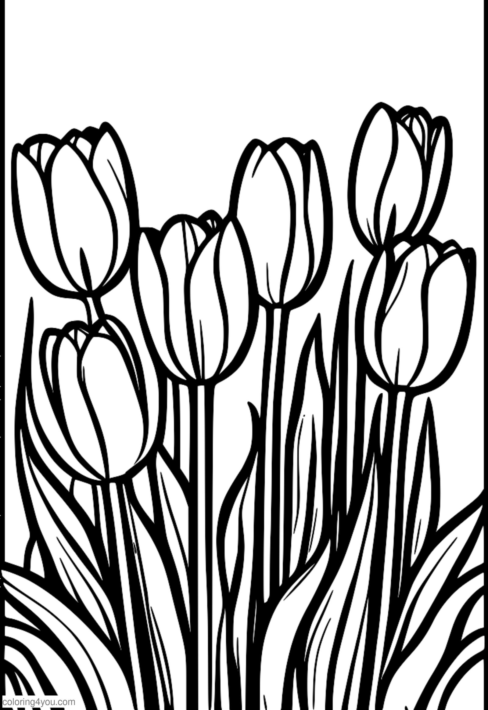 Kvetoucí tulipány s pop artovými barvami na stylizované louce Kvetoucí tulipány s pop artovými barvami na stylizované louce