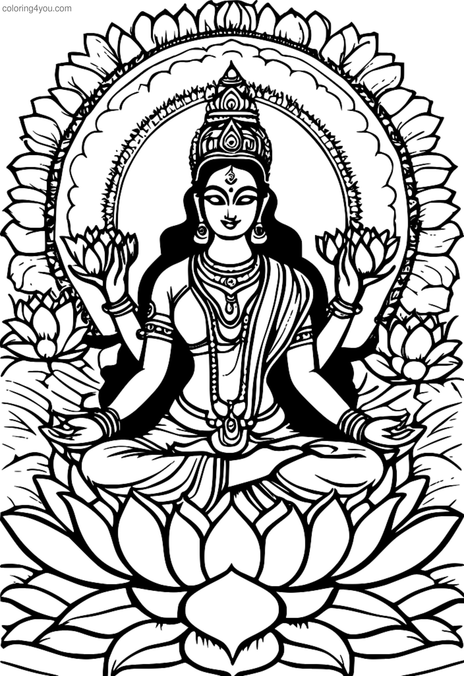 Déesse Lakshmi entourée de fleurs de lotus en fleurs Déesse Lakshmi entourée de fleurs de lotus en fleurs