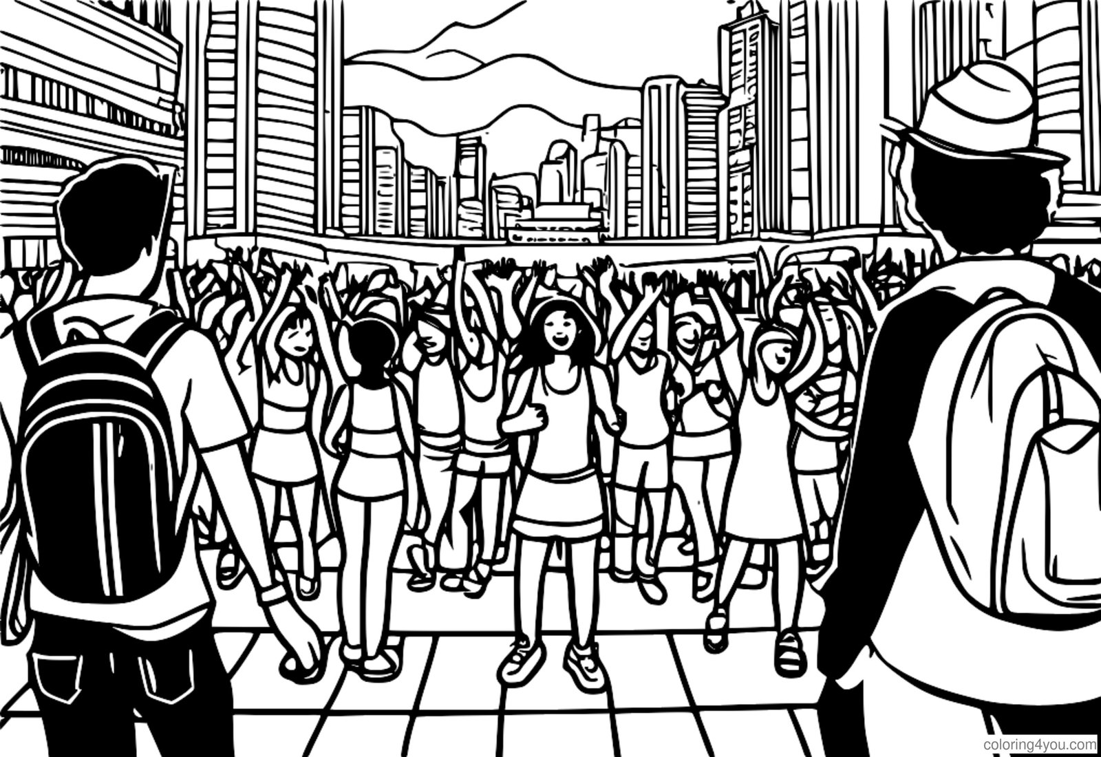 Multidão dançando uma música popular em um festival de música Multidão dançando uma música popular em um festival de música
