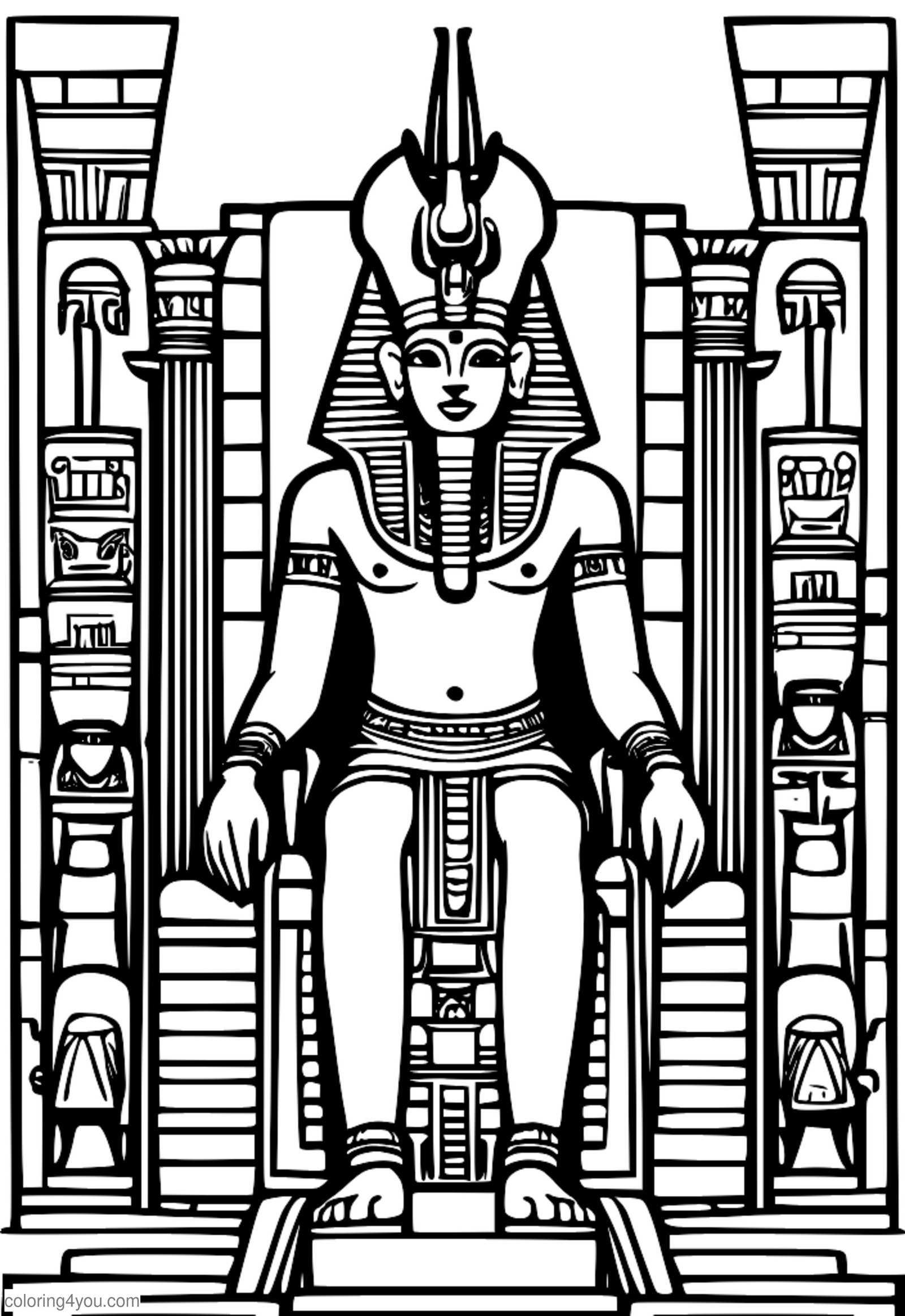 Osiris assis sur son trône, entouré de hiéroglyphes complexes et d'art égyptien Osiris assis sur son trône, entouré de hiéroglyphes complexes et d'art égyptien