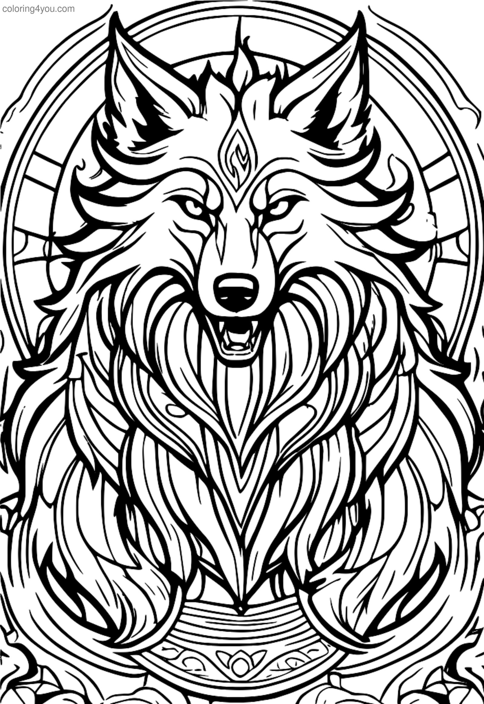 Fenrir membebaskan, Ragnarok, Mitologi Norse, halaman pewarna Fenrir membebaskan, Ragnarok, Mitologi Norse, halaman pewarna