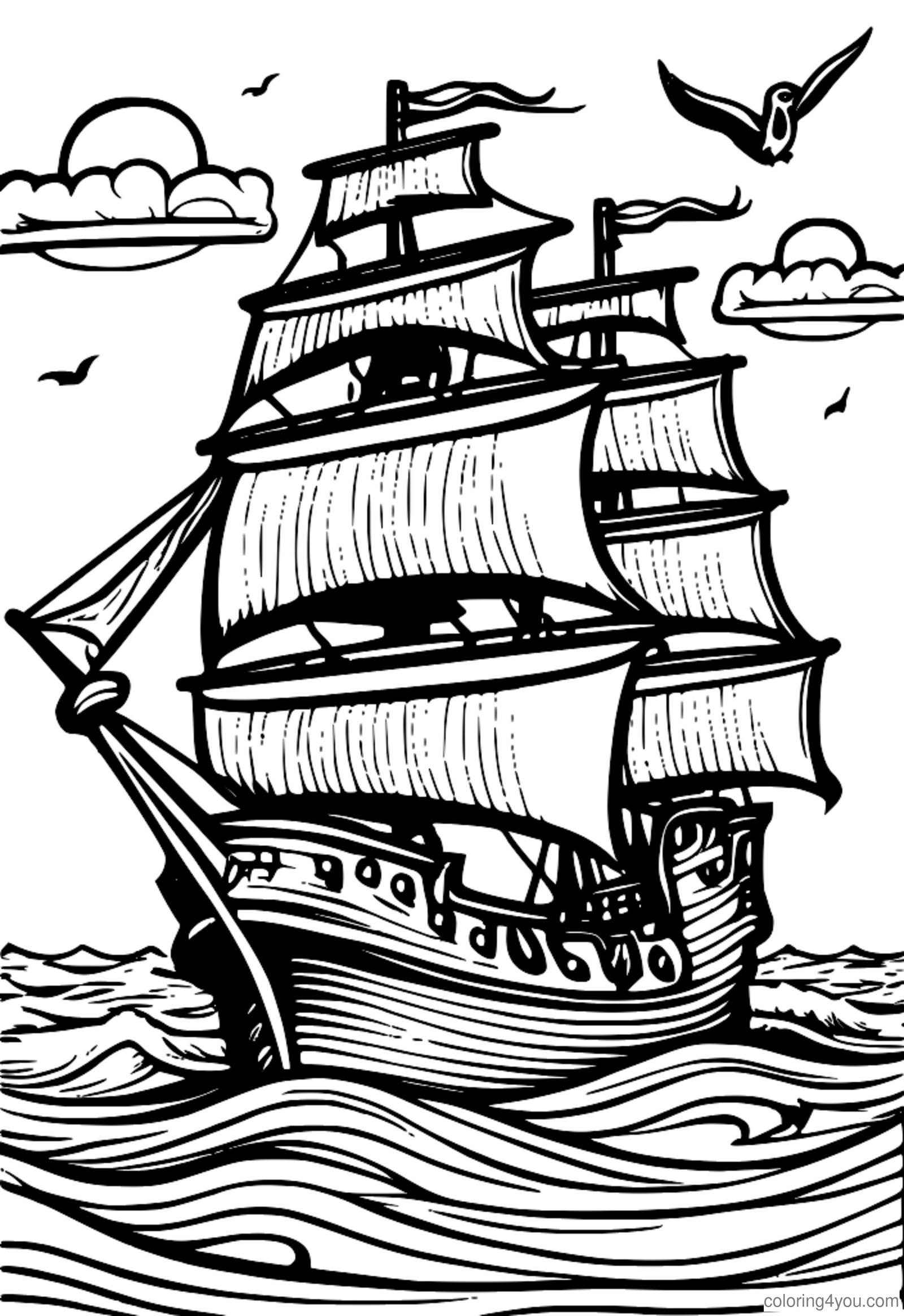 Piratskip med anker på flagg som vaier høyt over havet Piratskip med anker på flagg som vaier høyt over havet