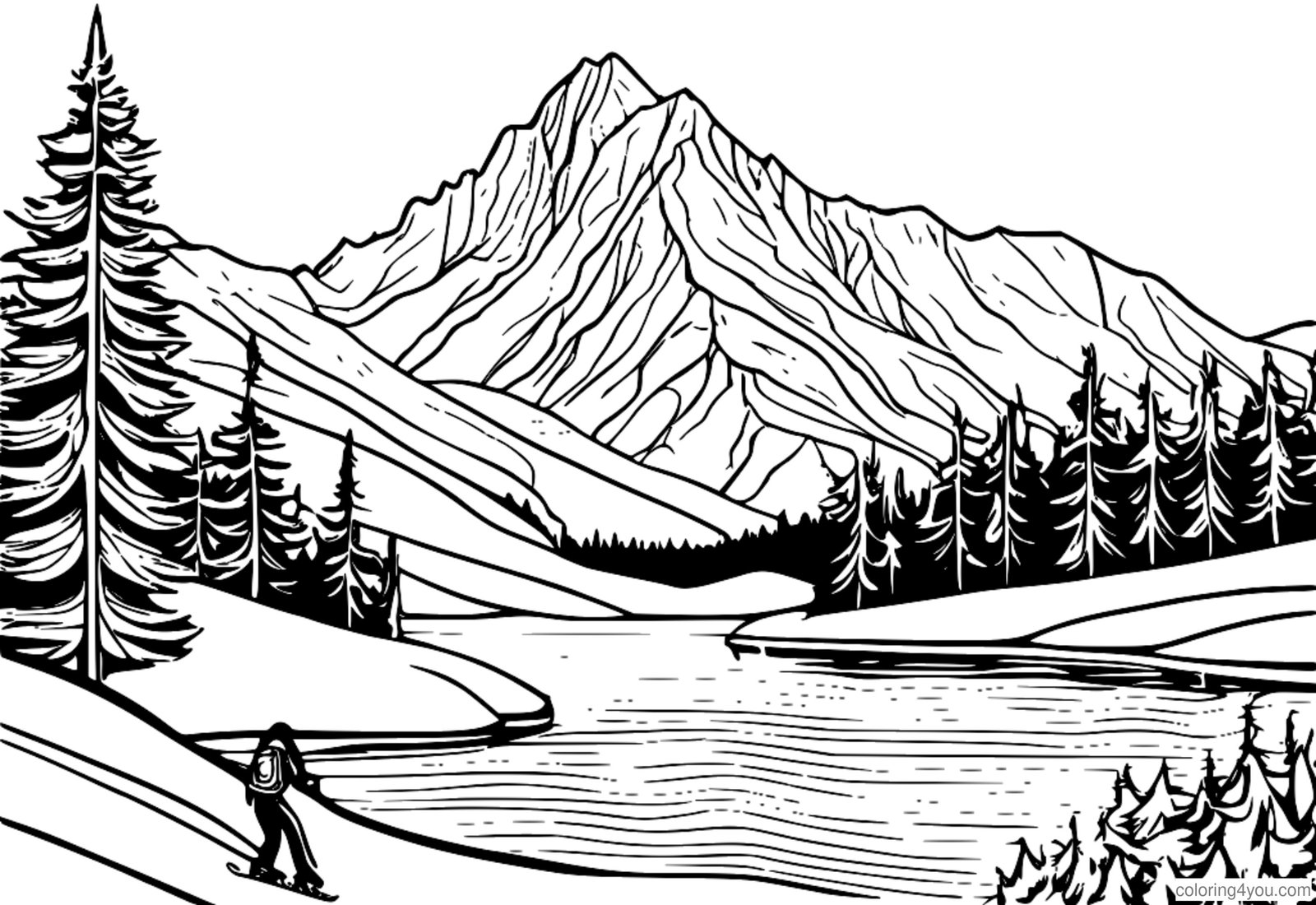 Ice skating in the snowy mountains with people ice skating on a frozen pond. Ice skating in the snowy mountains with people ice skating on a frozen pond.