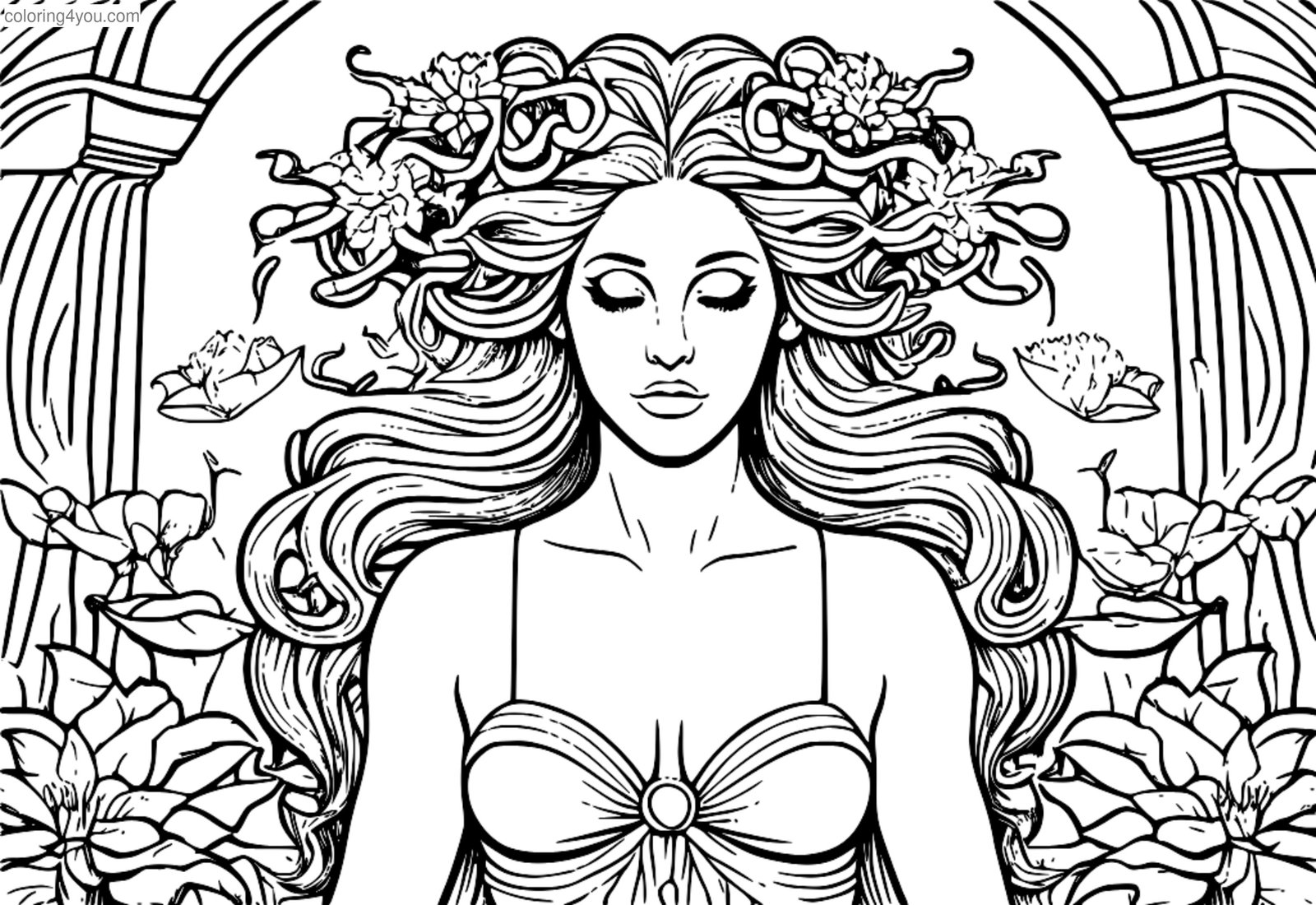 faqe për t'u ngjyrosur e Medusa duke gjetur një lule magjike faqe për t'u ngjyrosur e Medusa duke gjetur një lule magjike