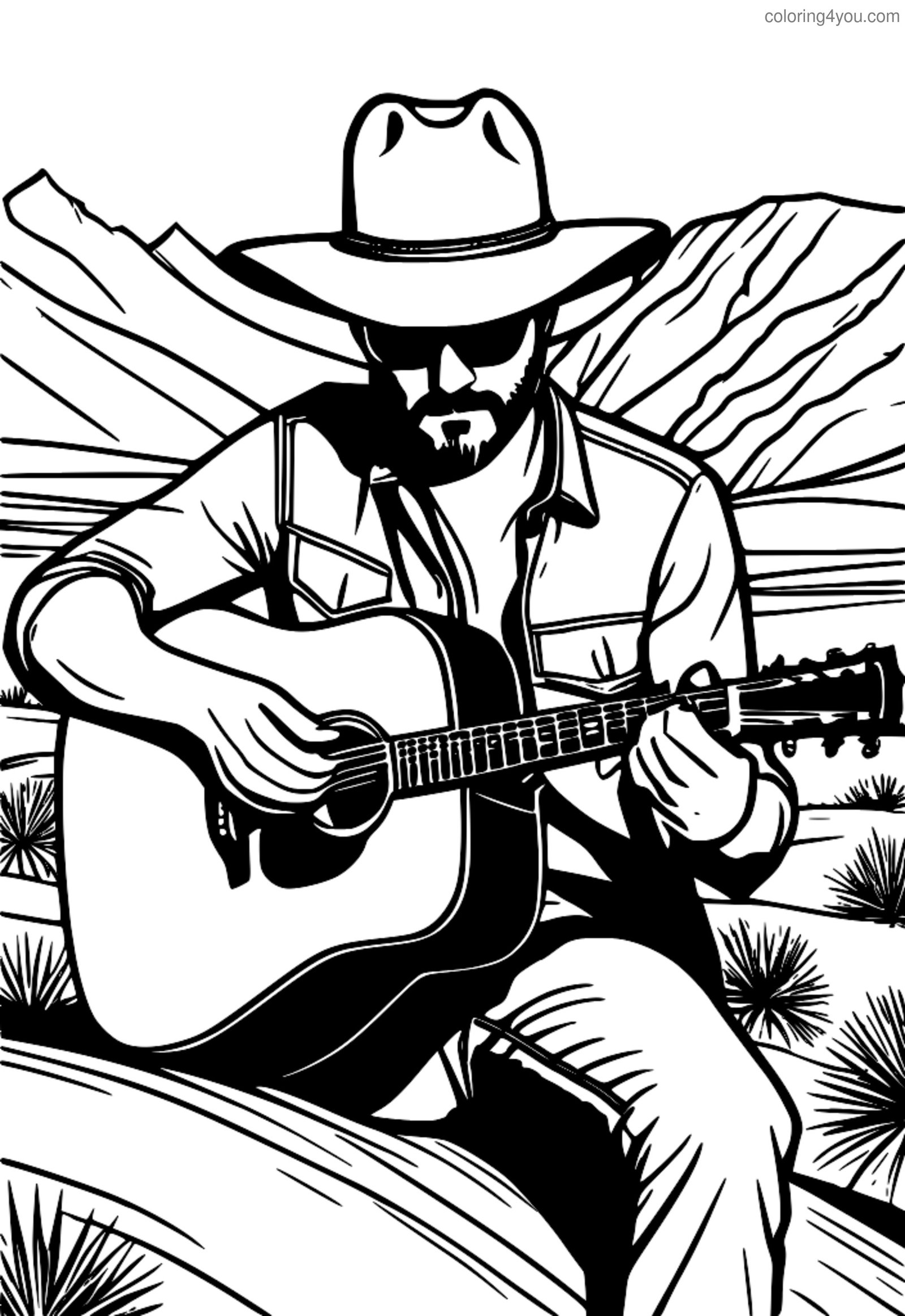Eric Church svira plavu gitaru s kaubojskim šeširom Eric Church svira plavu gitaru s kaubojskim šeširom