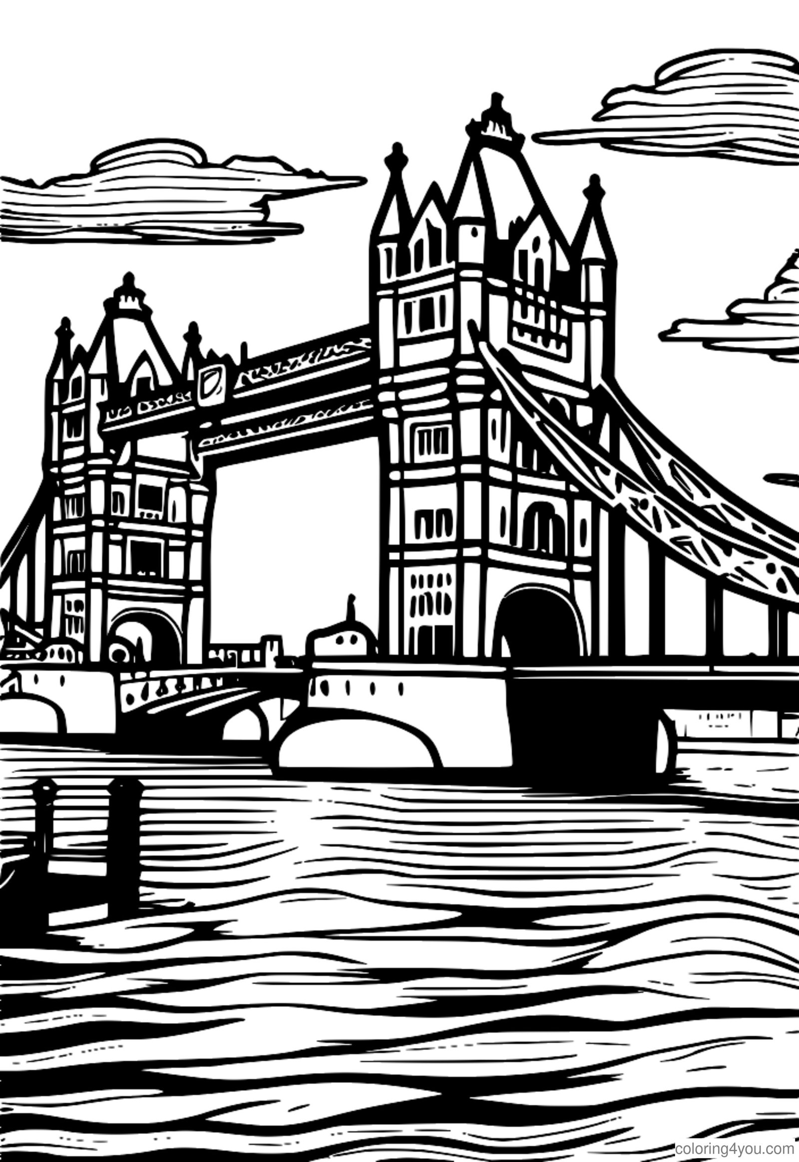 Tower Bridge při západu slunce, barevné ilustrace Tower Bridge při západu slunce, barevné ilustrace
