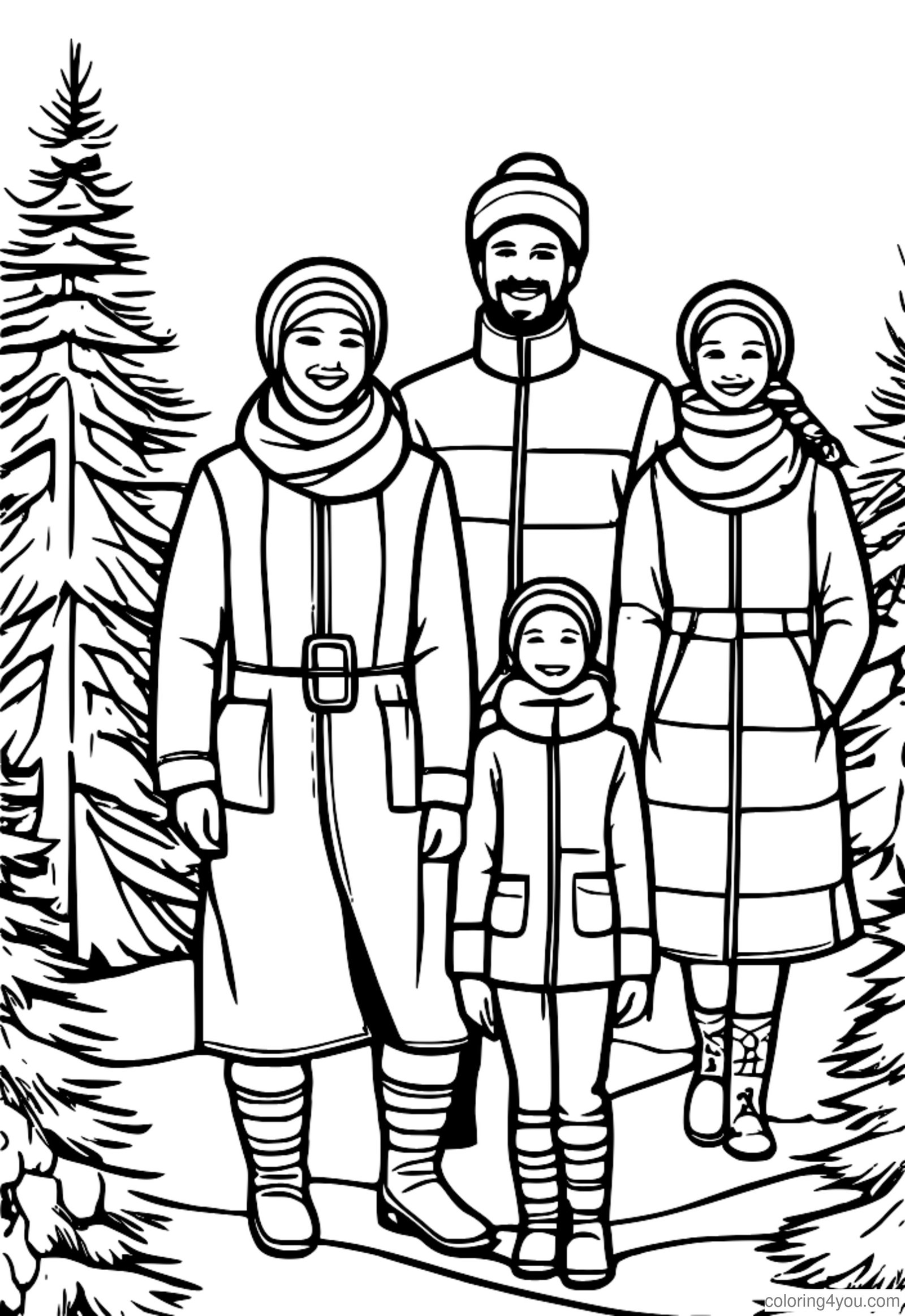 Família feliz em sarafans e ushankas russos tradicionais em um país das maravilhas do inverno nevado Família feliz em sarafans e ushankas russos tradicionais em um país das maravilhas do inverno nevado