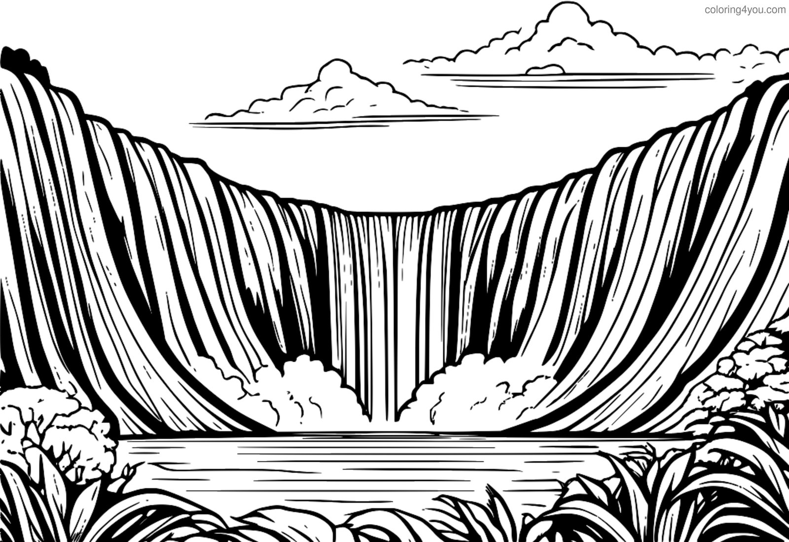Enorme cascada que cae por la ladera de un volcán Enorme cascada que cae por la ladera de un volcán