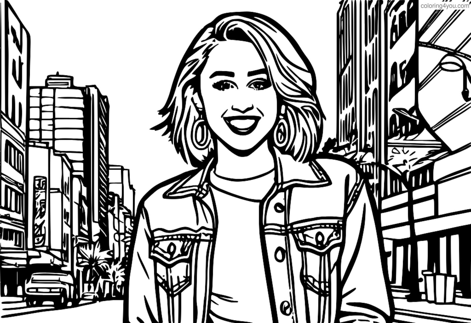 pagina da colorare di Miley Cyrus nei panni di Hannah Montana che cammina per strada pagina da colorare di Miley Cyrus nei panni di Hannah Montana che cammina per strada