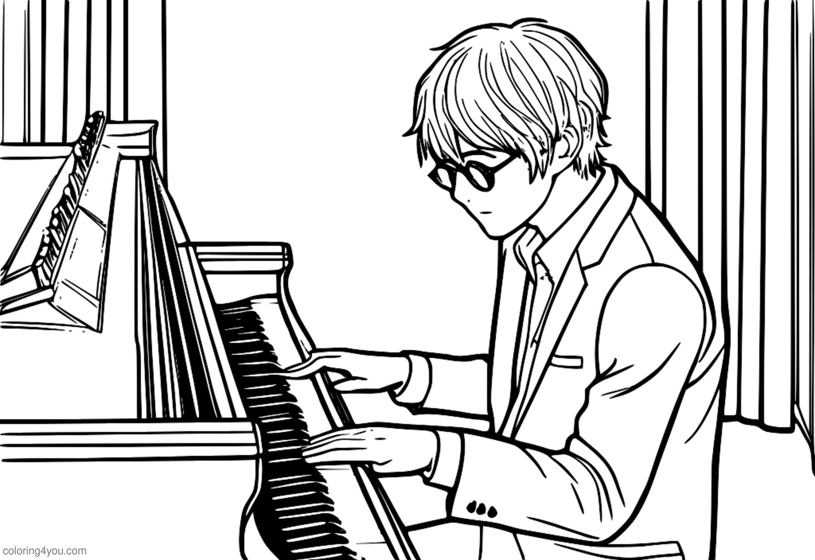 Kousei Arima tocando el piano en un teclado de cola Kousei Arima tocando el piano en un teclado de cola