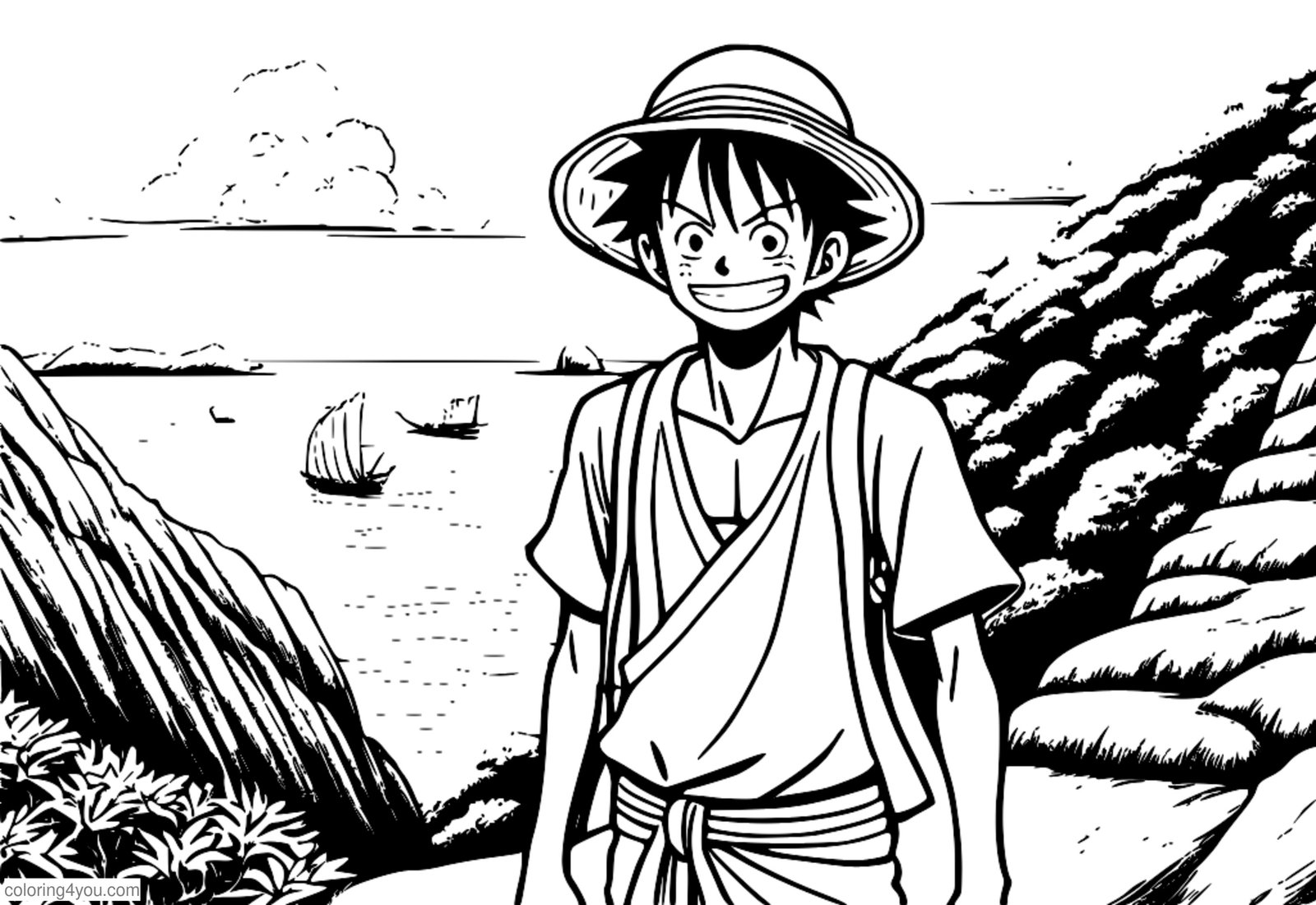 Monkey D. Luffy coloring page mula sa One Piece anime Monkey D. Luffy coloring page mula sa One Piece anime