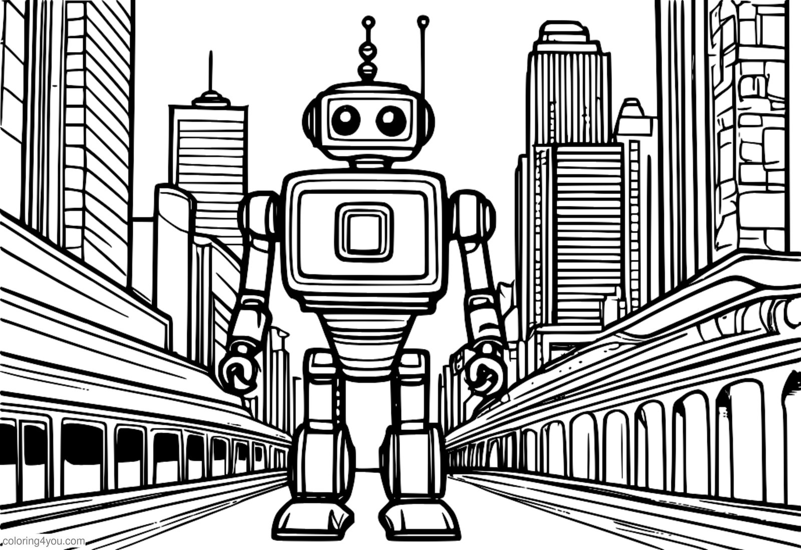 Robot från The Emoji Movie nära en stad på en mobiltelefonskärm Robot från The Emoji Movie nära en stad på en mobiltelefonskärm