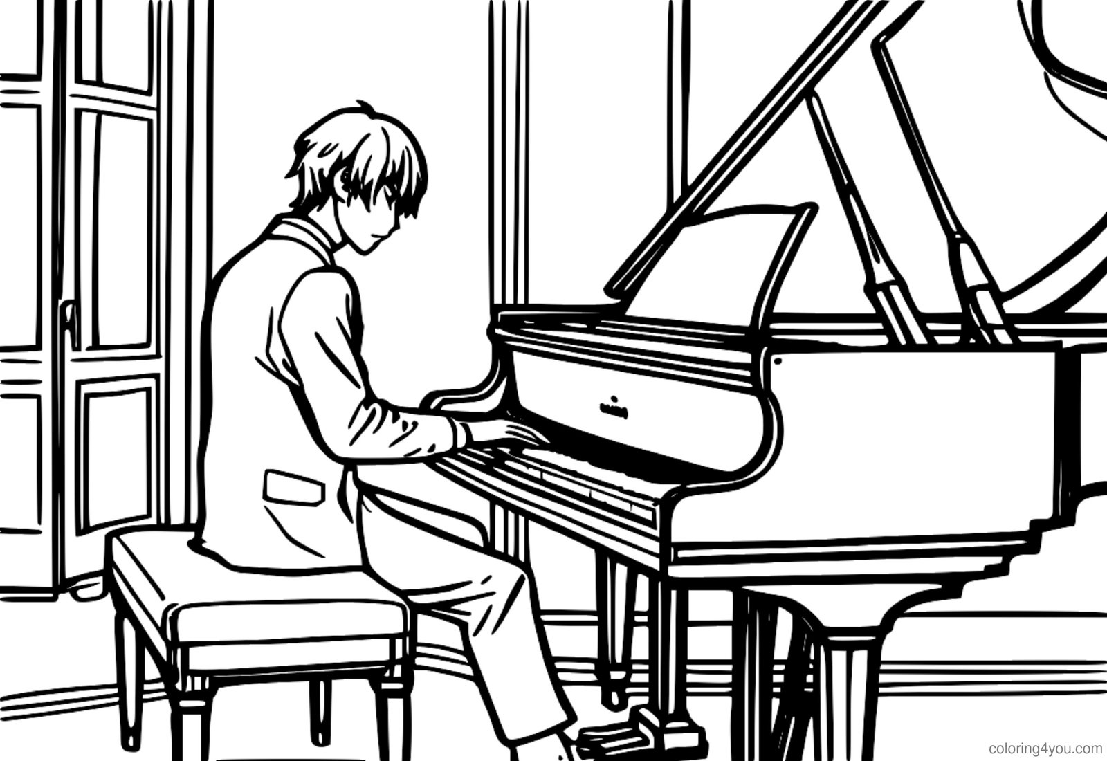Kousei Arima practicando escalas de piano con una expresión concentrada. Kousei Arima practicando escalas de piano con una expresión concentrada.