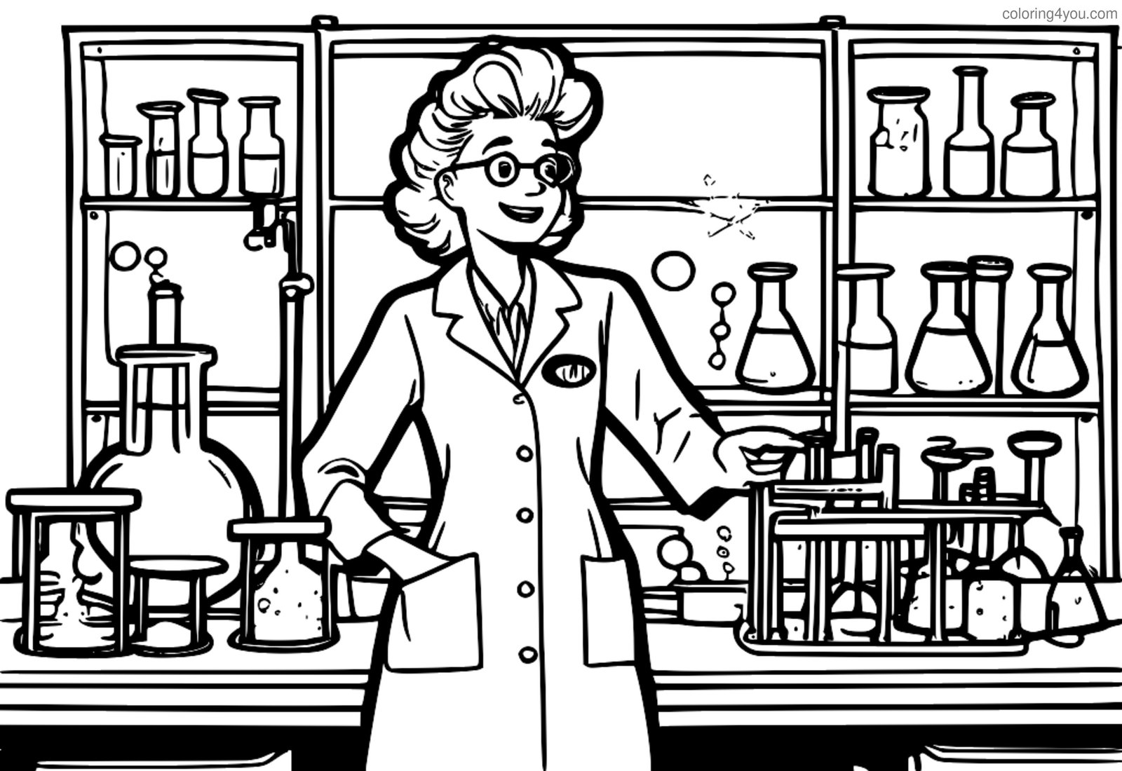 A Sra. Frizzle está trabalhando arduamente em seu laboratório, cercada por béqueres e tubos de ensaio, equipamentos coloridos e materiais científicos divertidos. A Sra. Frizzle está trabalhando arduamente em seu laboratório, cercada por béqueres e tubos de ensaio, equipamentos coloridos e materiais científicos divertidos.