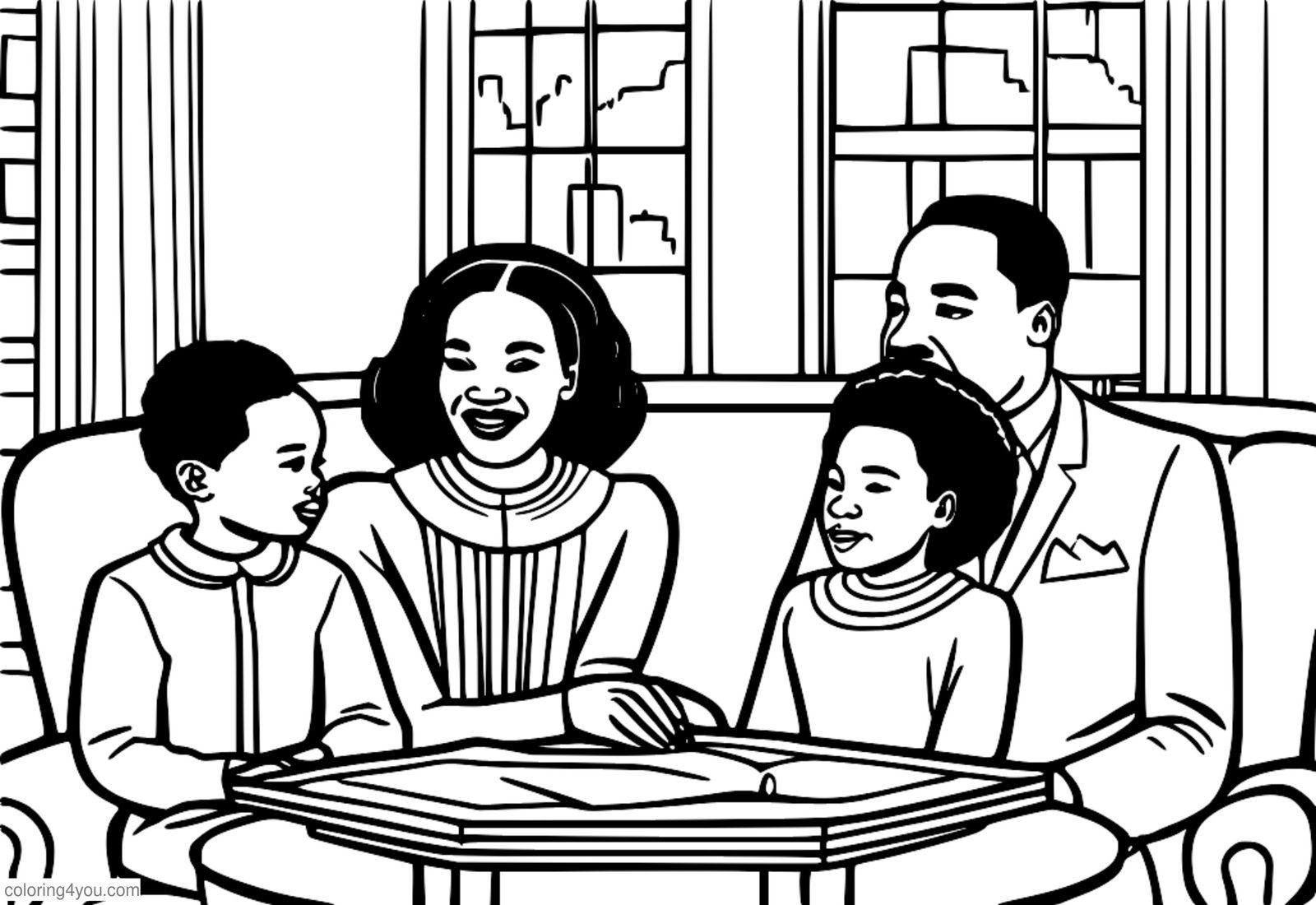 Nakakataba ng puso na paglalarawan ni Martin Luther King Jr. na gumugugol ng kalidad ng oras kasama ang kanyang pamilya, kasama ang kanyang asawang si Coretta at kanilang mga anak na sina Yolanda at Martin III. Nakakataba ng puso na paglalarawan ni Martin Luther King Jr. na gumugugol ng kalidad ng oras kasama ang kanyang pamilya, kasama ang kanyang asawang si Coretta at kanilang mga anak na sina Yolanda at Martin III.