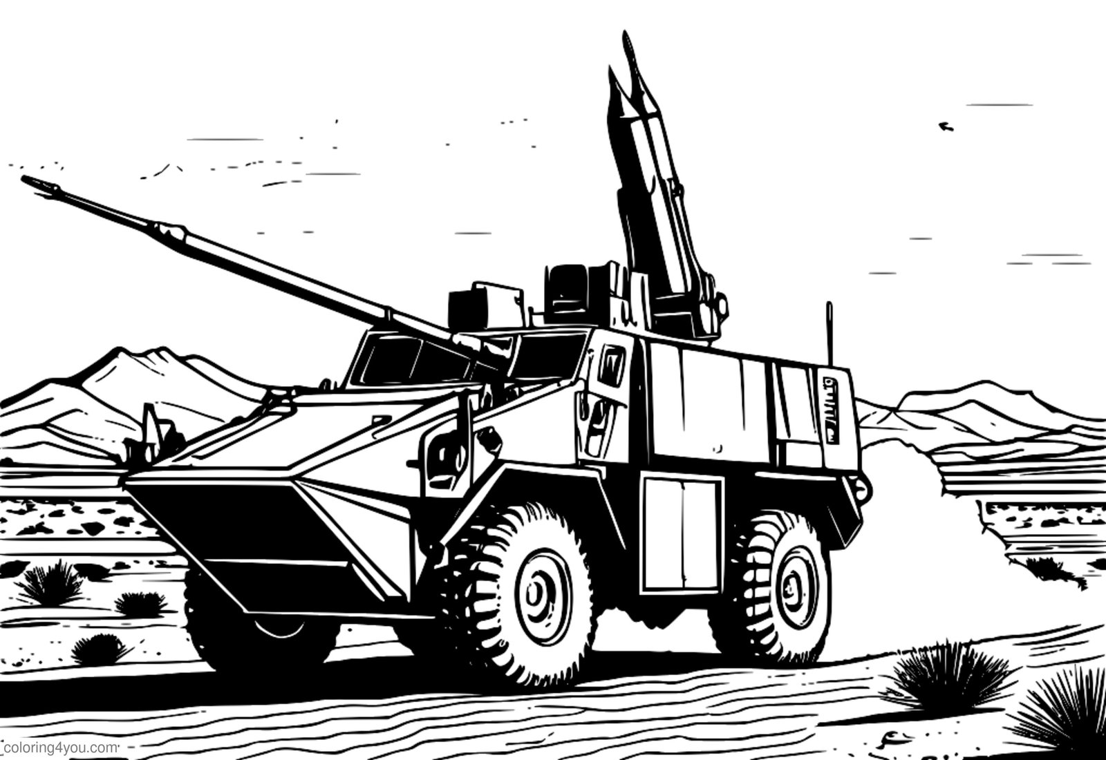 Omaľovánka M270 MLRS v púšti pri východe slnka Omaľovánka M270 MLRS v púšti pri východe slnka