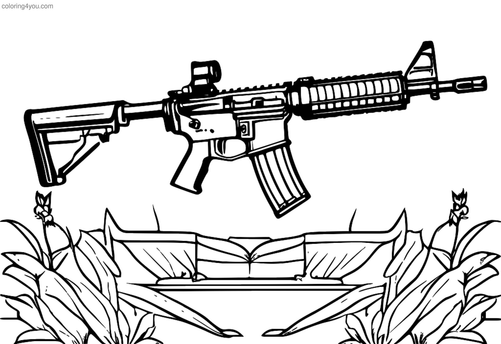 Página para colorir AR-15 com antecedentes históricos destacando a evolução das armas de fogo Página para colorir AR-15 com antecedentes históricos destacando a evolução das armas de fogo