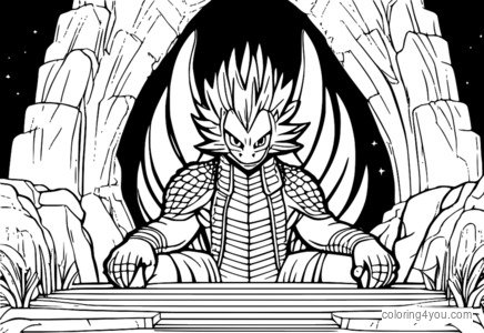 Dibujo para colorear de Cobra del anime Fairy Tail con fondo de cueva.
