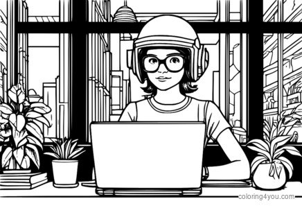 Lisa Loud code sur son ordinateur portable tout en portant son casque de science-fiction préféré