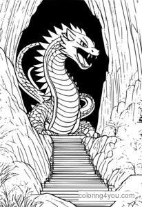 Dibujo para colorear de Cobra del anime Fairy Tail con fondo de cueva.