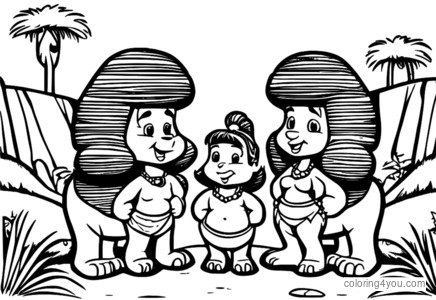 Familja Flintstone duke qëndruar së bashku