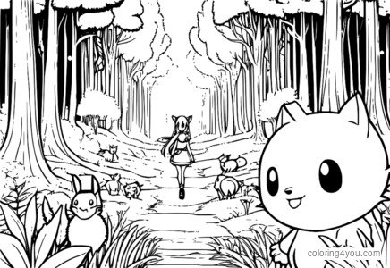 Dibujo para colorear de Carla del anime Fairy Tail con un fondo de bosque.