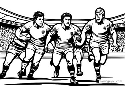 Rugbyspelers vormen een ruck en tackelen elkaar op een groen veld