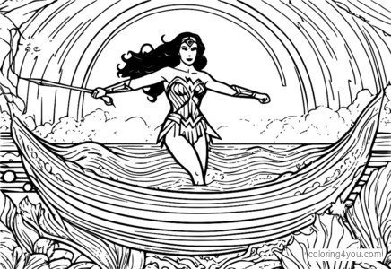 Wonder Woman na may Lasso Coloring Page sa Mythical Aquatics