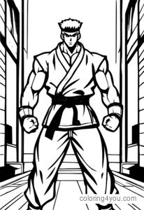 肯大师街头霸王着色页，熟练的武术家战斗