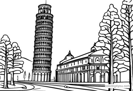 Malvorlage „Schiefer Turm von Pisa“ mit Winterlandschaft