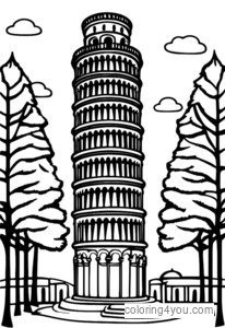 Malvorlage „Schiefer Turm von Pisa“ mit Winterlandschaft