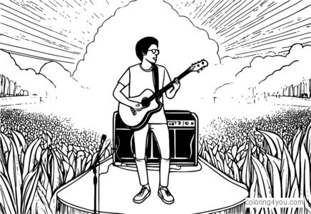 Gitarist opptrer på en scene på en utendørs musikkfestival