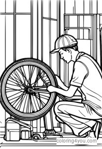 Mecánico rectificando una rueda de bicicleta