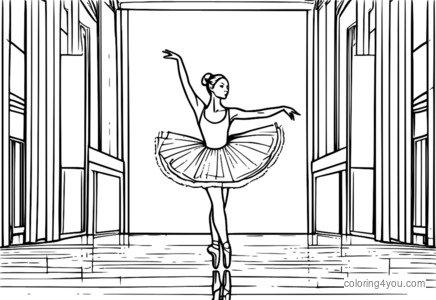 En vacker ballerina i en flödande vit tutu som står på ett ben i en modern danspose