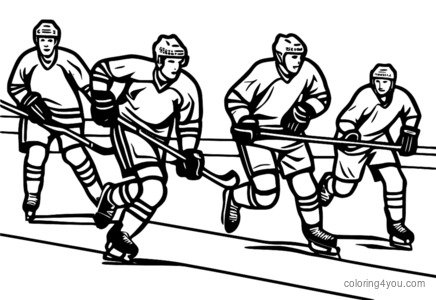 Plejers tal-hockey sprinting lejn il-mira, l-eċċitament u l-azzjoni, paġna tal-kulur tal-Isport tax-Xitwa