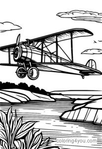 pagina da colorare dell'aereo dei fratelli Wright in volo