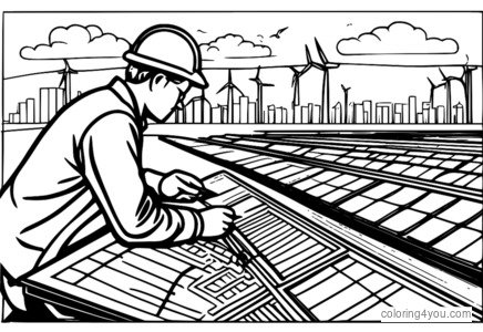 Người kiểm tra các tấm pin mặt trời với danh sách kiểm tra