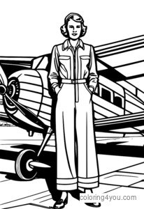Amelia Earhart på en flyplass med et lite fly