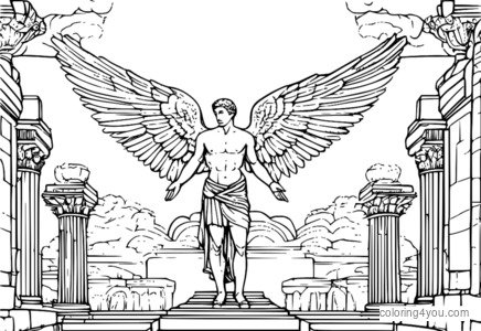 Daedalus Ikarning buzilgan qanotlariga qaramoqda