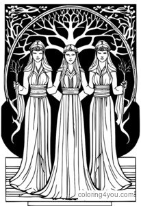De Nornen staan ​​bij Yggdrasil en weven het web van het lot
