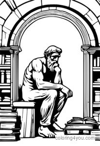 fargeleggingsside av sittende Rodins The Thinker