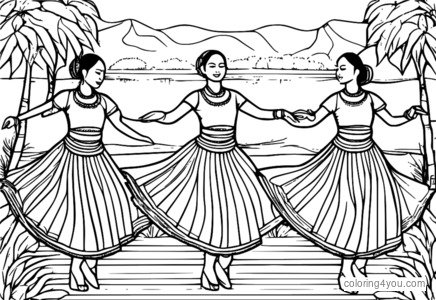 Dançarinos de Rivero realizando uma dança tradicional com tambores rítmicos
