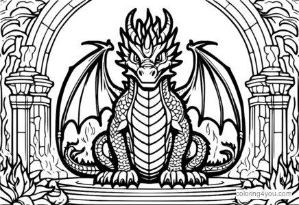 Dragon puternic în fața unui portal arzător