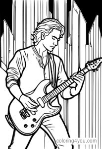 Isang metal guitarist na gumaganap sa ilalim ng dramatic lighting